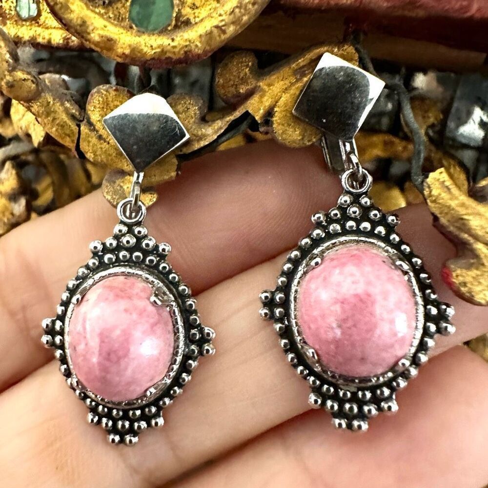 Sterling Silver Pink Stone Drop Earrings